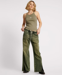 One Teaspoon Roadhouse Wide Leg Drawstring Denim Jeans - Black Khaki