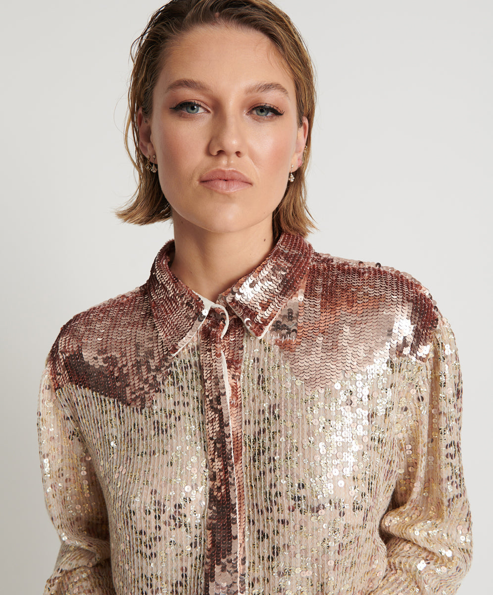 One Teaspoon ROSE GOLD HAND SEQUIN WESTERN SHIRT