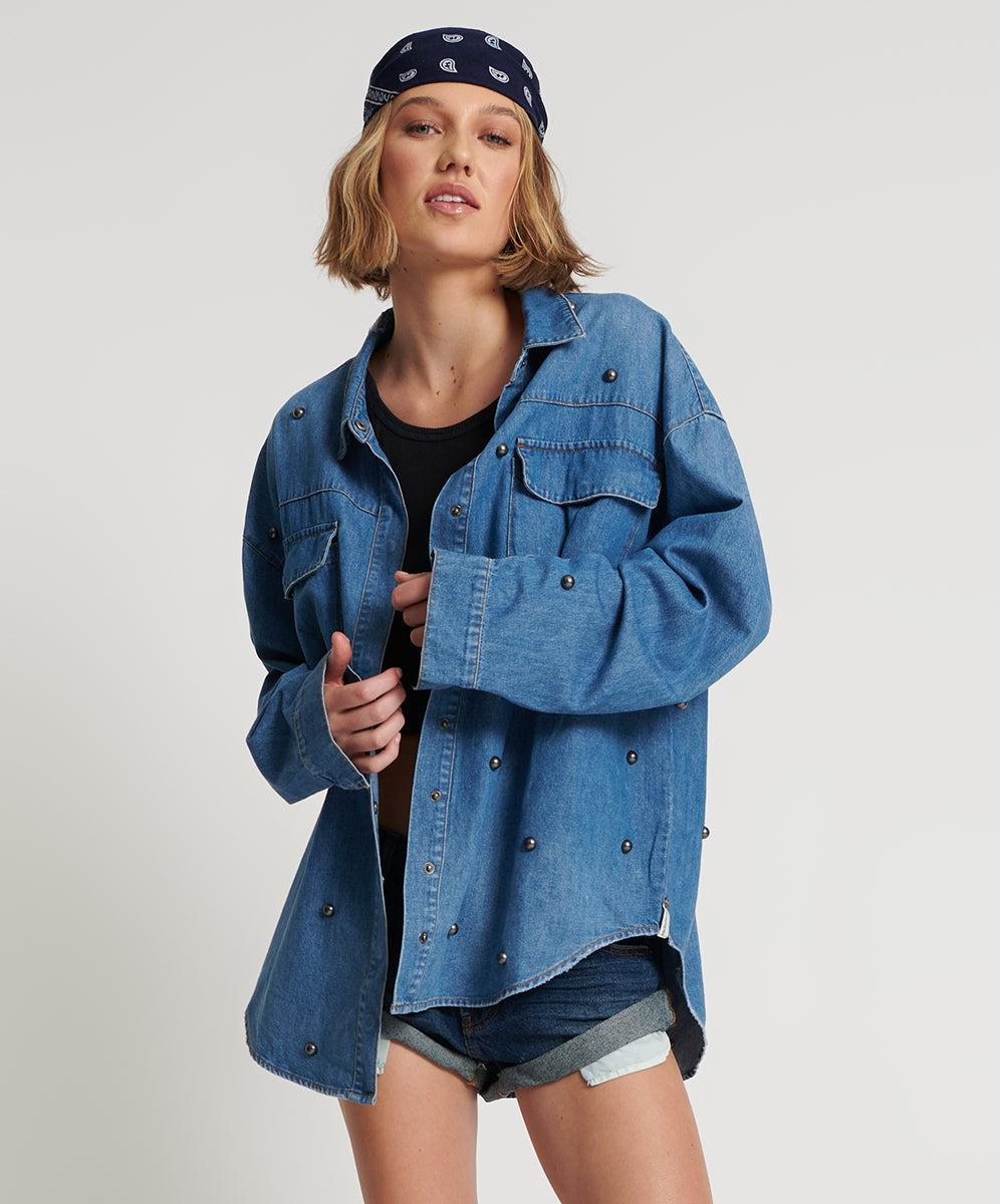 One Teaspoon Studded Curtis Denim Shirt - Bay Blue