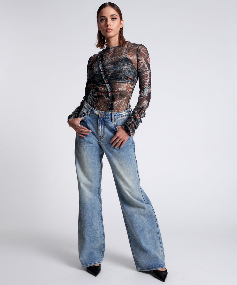 One Teaspoon Sunbleach Blue Jackson Mid Waist Wide Leg Jeans