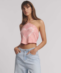 One Teaspoon Tie Dye Heart Cropped Halter Neck Top - Pink