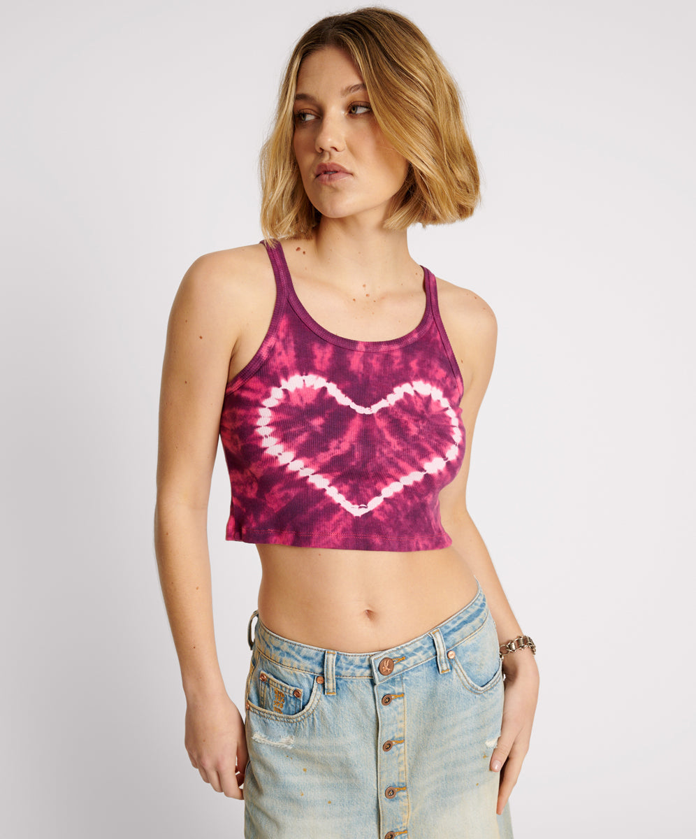 One Teaspoon Tie Dye Heart Cropped Rib Tank