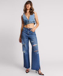 One Teaspoon True Blue Billie Low Slung Straight Leg Mid Waist Denim Jeans