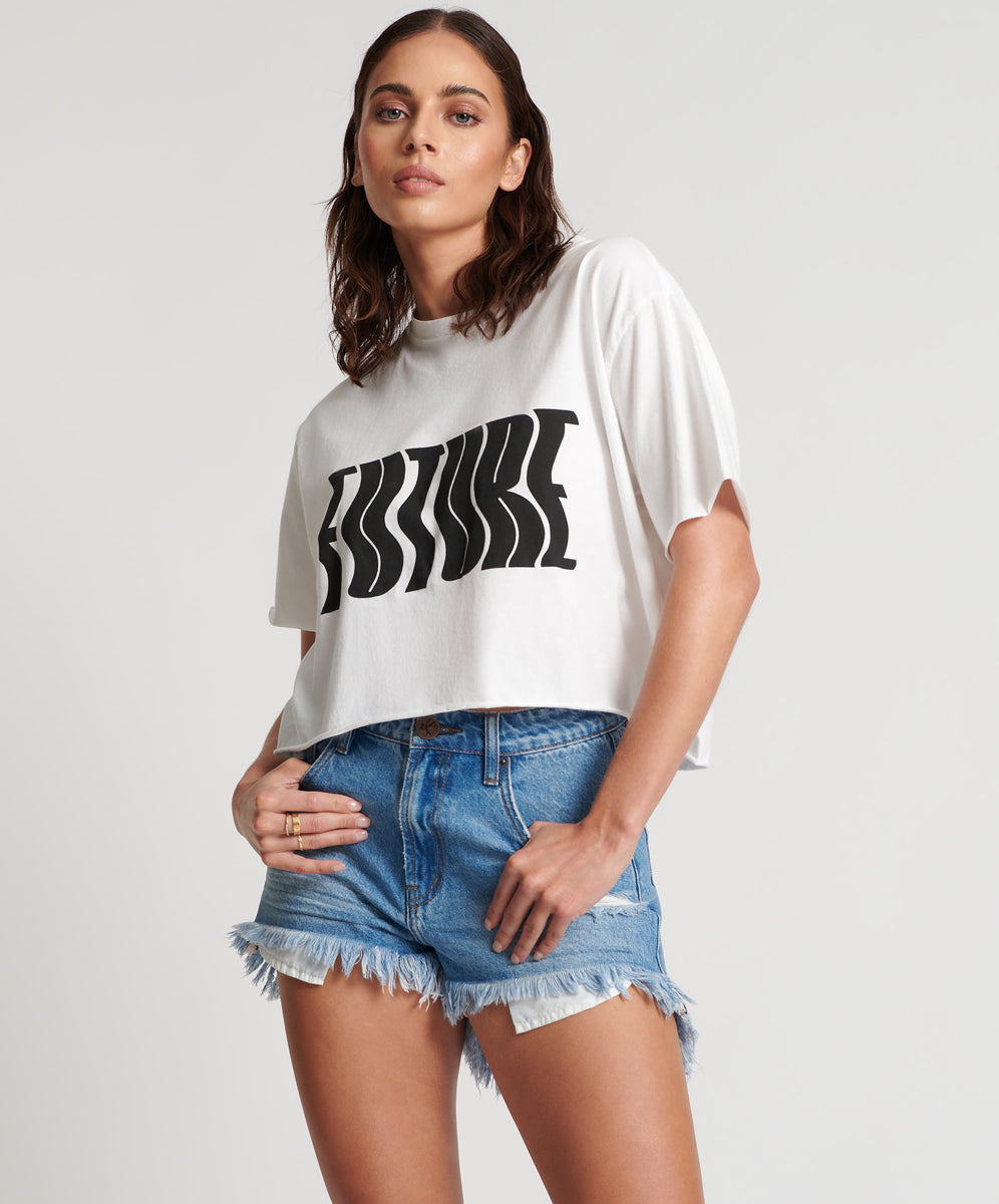 One Teaspoon White Cropped Future Tee