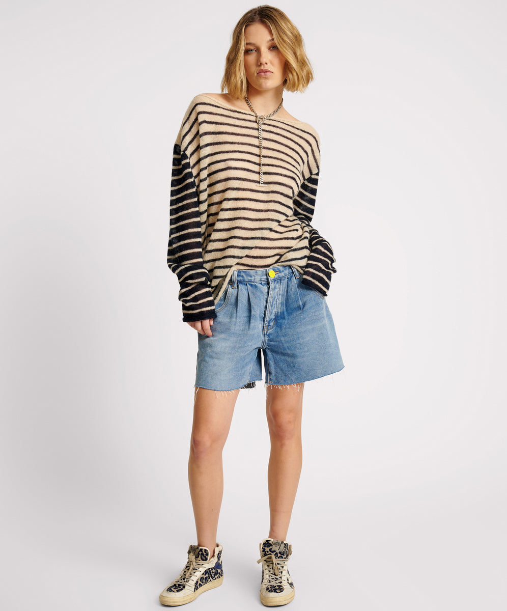 One Teaspoon Wide Neck Striped Mohair Sweater