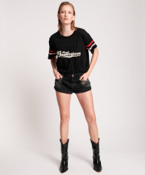 One Teaspoon Worn Black Royale Bandit Mid Waist Denim Short