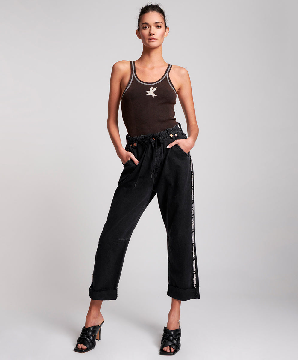 One Teaspoon Worn Black Sports Safari High Waist Relaxed Jeans