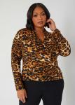 Plus Size Animal Print Faux Wrap Top, BROWN, 14/16 - Ashley Stewart