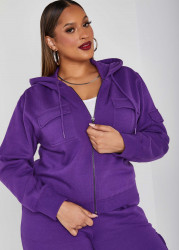 Plus Size Cargo Pocket Hoodie, PURPLE, 26/28 - Ashley Stewart