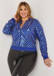 Plus Size Checked Sequined Bomber Jacket, BLUE, 14/16 - Ashley Stewart