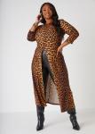 Plus Size Leopard Print Split Front Duster, BROWN, 10/12 - Ashley Stewart