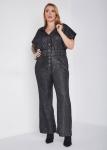 Plus Size Metallic Coated Denim Jumpsuit, GREY, 10 - Ashley Stewart