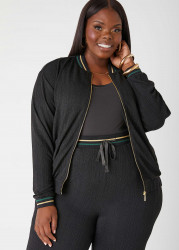 Plus Size Metallic Textured Track Jacket, BLACK, 18/20 - Ashley Stewart