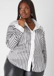 Plus Size Striped Satin Shirt, WHITE, 18/20 - Ashley Stewart