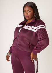 Plus Size Zip Front Striped Track Jacket, PURPLE, 26/28 - Ashley Stewart