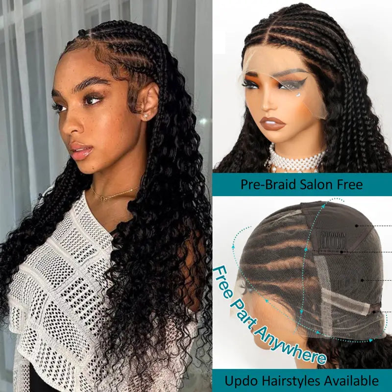 Pre Braid & Bleached Tiny Knots Full Lace Frontal Water Wave Human Hair Wig