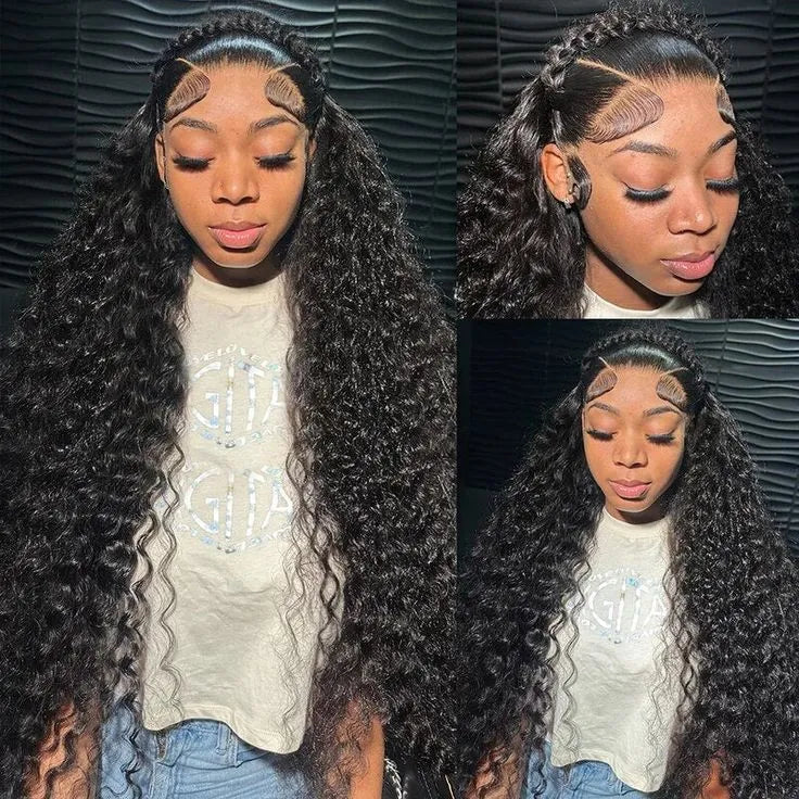 Pre Braided & Pre Baby Hair Water Wave Invisi Strap Snug Fit 360 Skin Lace Frontal Bleached Knots Crown Braid Wig