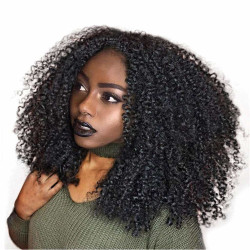 Pre Plucked 4*4 Closure Human Hair Wigs Afro Curl Brazilian Hair