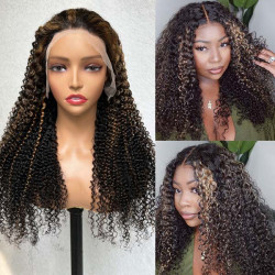 Pre Plucked Balayage Black & Blonde Highlights 13x4 HD Transparent Lace Frontal Wigs