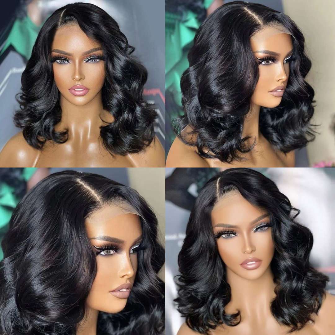 Pre-Styled Body Wave Short Bob Wig Transparent Lace Wigs