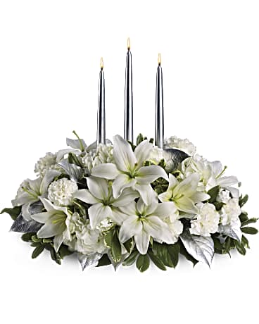 Silver Elegance Centerpiece | Mixed Bouquets | Same Day Flower Delivery | White | Teleflora