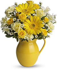 Sunny Day Pitcher Of Cheer Bouquet | Mixed Bouquets | Same Day Flower Delivery | Yellow | Teleflora