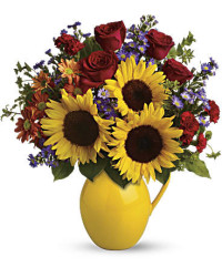 Sunny Day Pitcher Of Joy Bouquet | Mixed Bouquets | Same Day Flower Delivery | Multi-Colored | Teleflora