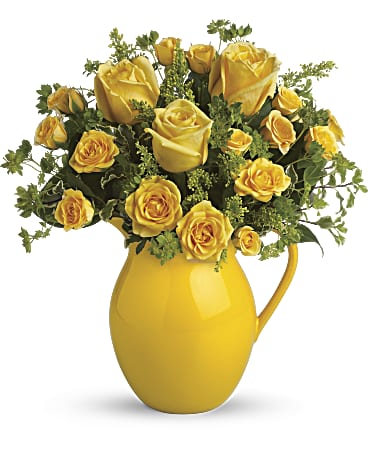 Sunny Day Pitcher Of Roses Bouquet | Same Day Flower Delivery | Yellow | Teleflora