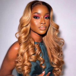 T1b/27 Ombre Honey Blonde Color Body Wave 13*4 13*6 Lace Front Pre-plucked Human Hair Wigs