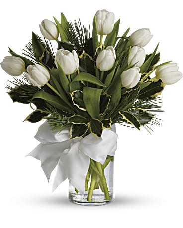 Tulips And Pine Bouquet | Same Day Flower Delivery | White | Teleflora