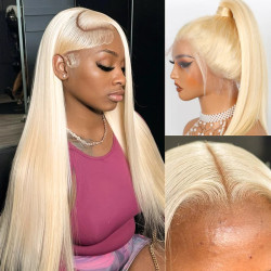 Upgrade Glueless Invisi Strap 360 Skin Lace Frontal 613 Blonde Straight Wig No Gel For Summer Stable Put on & Go Wigs