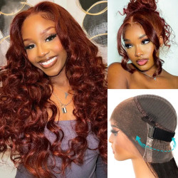 Upgrade Reddish Brown 3D Body Wave Invisi-Strap™ Laid Flat 360 Skin Lace Frontal Pre-Bleached Knots Put On & Go Wig