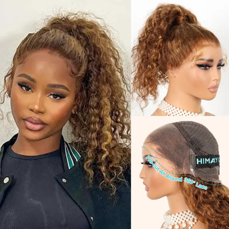 Water Wave Highlight Ombre Color Invisi-Strap™ Snug Fit 360 Skin Lace Frontal Wig Glueless Human Hair