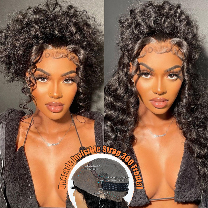 Water Wave Invisi-Strap™ Snug Fit 360 Transparent Lace Frontal Bleached Knots Pre Cut Lace Wig