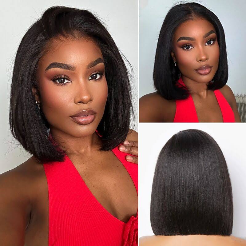 Wear Go Yaki Straight Glueless Bob Wig Pre Cut HD Lace Wig Natural Kinky Straight