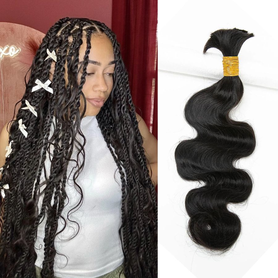 WOWANGEL Bulk Human Hair for Braiding Nature Black Body Wave 50g/bundle *2