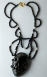 XL CERAMIC KHIRY MASK PENDANT ON ONYX AND QUARTZ B - ONXY